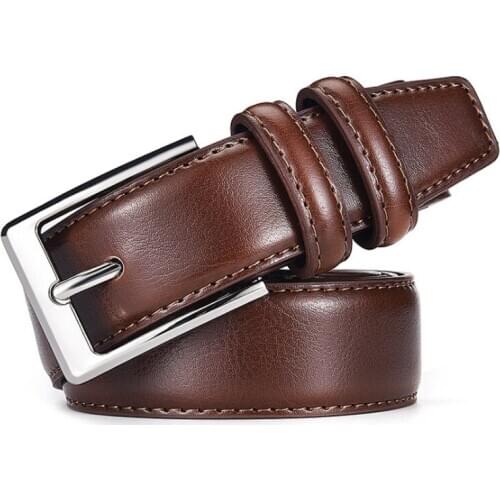 Aoluolan New Men Belts Waistband For Men Genuine Leather Dress Belt 33mm wide Skinny Solid Belt Jean Dress Pants