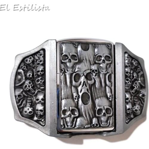 Punk Cool Skull Head Style Mens High Quality Lighter Belt Buckles Luxury Waistband Metal Rings Buckles with 4cm Leather Belt