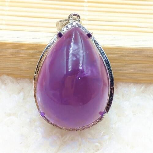 Genuine Natural Purple Amethyst Quartz Pendant Water Drop Women Men 24x18mm Amethyst Necklace Brazil 925 Sterling Silver AAAAA