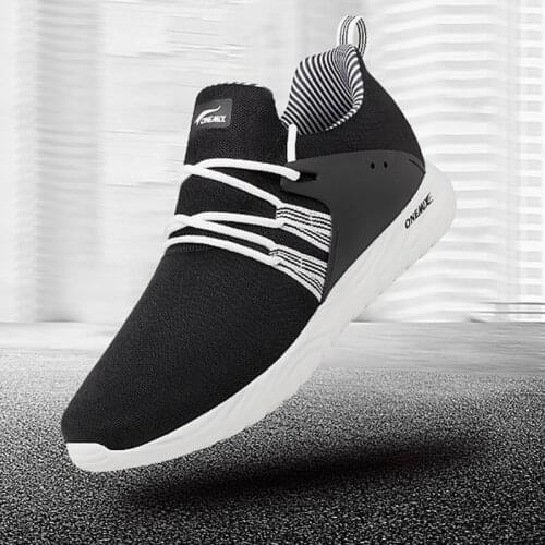 ONEMIX Knited Mesh Men Casual Sneakers Breathable Lightweight TPU Outdoor Tenis Masculino Men Loafer Flat Jogging Shoes 2019 New