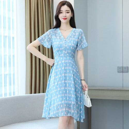 2021Hot Sale Womens Summer Bohemian sweet Floral dress V-Neck Loose Short Sleeve Fashion Casual Midi Sundress