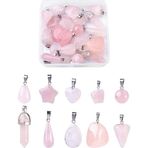 20pcs/box Pink Irregular Gemstone Pendants Charm for Jewelry Making DIY Bracelet Necklace Women Girls Craft Accessories