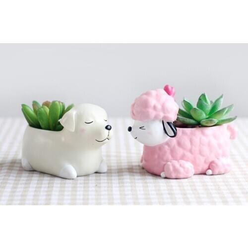 Resin Succulent Planter Adorable Dog Flowerpot Home Balcony Desk Ornament