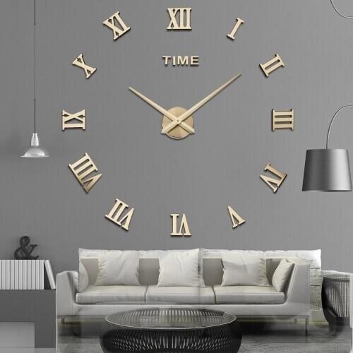 Sale wall clock watch clocks 3d diy acrylic mirror stickers Living Room Quartz Needle Europe horloge