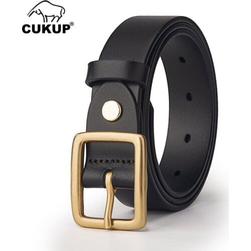 CUKUP Ladies Design Top Quality Cow Cowhide Leather Belt Pin Buckle 2.8cm Width Belts for Women Dress Jeans Accessories NCK935