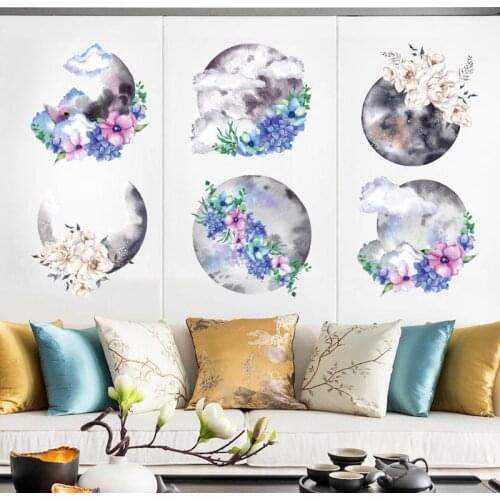 Chinese style hand-painted flowers living room sofa TV background wall decoration self-adhesive wall stickers