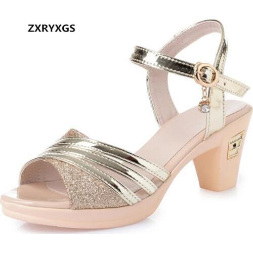 2019 New Summer Open Shoes Woman Patent Leather Fashion Sandals Comfortable Wild Thick with High Heels Women Sandal Shoes