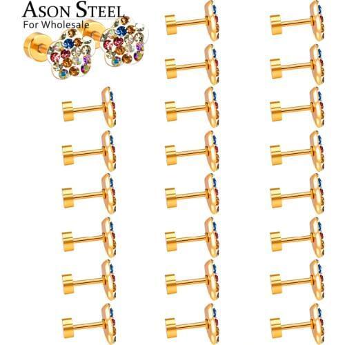 ASONSTEEL Multi-Color CZ Plum Blossom Jewelry Earrings Gold Stainless Steel Earring for Women Gift