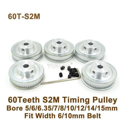 POWGE 60 Teeth S2M Timing Pulley Bore 5-15mm Fit W=6/10mm STD2M Synchronous Belt 60T 60Teeth STD2M Timing Belt Pulley 60-S2M