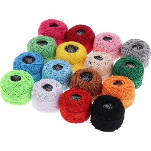 16-Pack Cotton Mixed Colours - Thread Spool For Knitting and Crochet - Cotton Yarn Set In 16 Colours