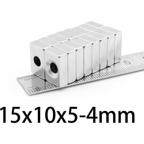 5-100PCS 15x10x5-4mm Strong Neodymium Magnet Hole 4mm Block Permanent Magnet 15x10x5mm-4mm Powerful Magnets 15*10*5-4mm