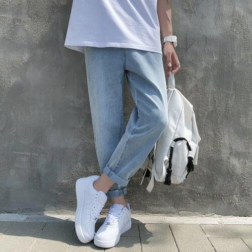 Korean Mid Waist Jeans Women Men Solid Harem Pants Loose Casual Plus Size Denim Trousers Femme with Drawstring Female Pants Male