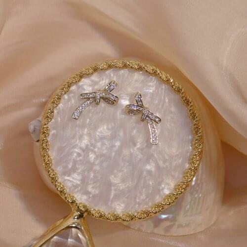 YAOLOGE 2021 New Bowknot Full Rhinestone Stud Earrings Cute Simple Alloy Earrings Brincos Gift For Women Fashion Party Jewelry