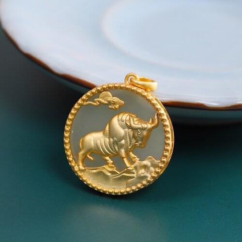 BOCAI 2021 Trenda Real s925 Silver Jewelry Gold-plated Natural Hetian Jade Zodiac Ox Woman Pendant Fashionable and Exquisite