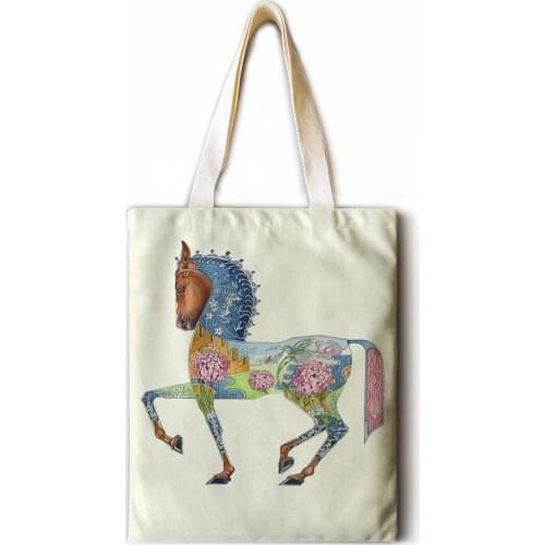 Animal Ukiyo-e cotton and linen ladies large-capacity casual printing handbag fashion art ladies shoulder bag