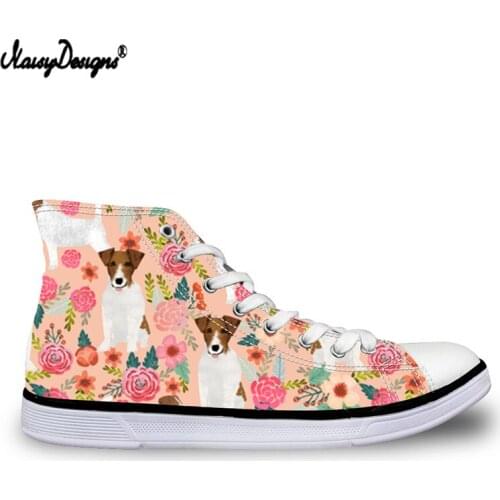 Noisydesigns 2021 Jack Russell Terrier Floral Pattern Women High Top Lace-up Vulcanize Shoes Flats Womens Sneakers Canvas Shoes