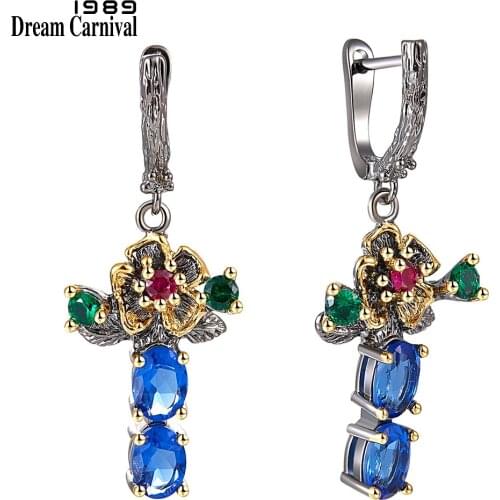 DreamCarnival 1989 New Arrived Flower Style Drop Earrings for Women Blue Zirconia Anniversary Party Chic Jewelry Hot Pick WE3877