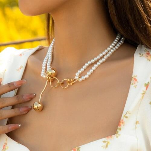 Bohemian Imitation Pearls Geometric Shape Round Circle Pendant Necklace for Women Steampunk U Shape Choker Necklace Wedding Gift