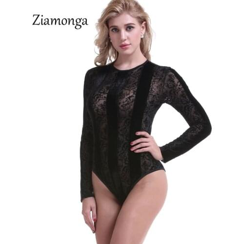 Ziamonga Sexy Black Lace Bodysuit 2018 New Long Sleeve Club Jumpsuit Bodycon Ladies Long Sleeve Autumn Romper Body Suit Overalls