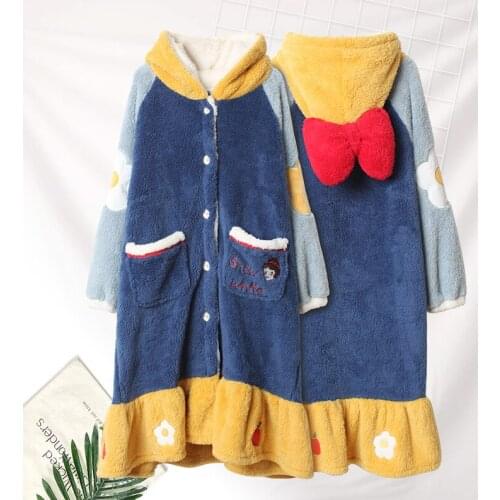 Winter new thick nightdress home service coral fleece warm cartoon princess girl loose plus size long night gown