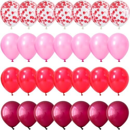 28Pcs 12Inch Mix Red Pink Latex Balloons Heart Confetti Globos Wedding Destinations Valentines Day Gifts Bride Party Supplies