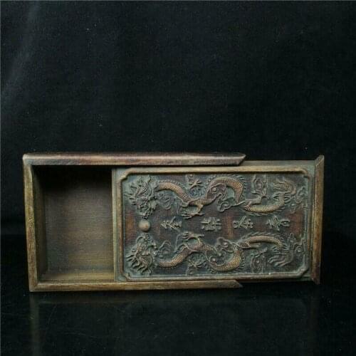 7.09"Collect Chinese old Rosewood carved Double Dragon Treasure Storage box