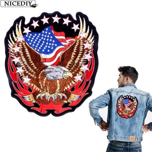 Nicediy Punk USA Eagle Accessories Sew Iron On Patches Rock Sticker Patch On Clothing Large Embroidery Patches For Clothes DIY
