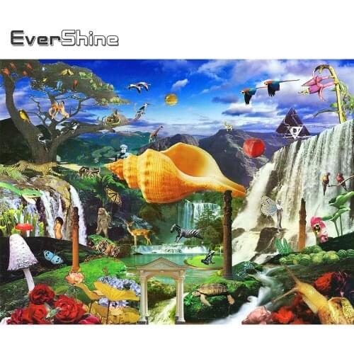 Evershine Diamond Painting Conch Landscape 5D DIY Picture Rhinestone Diamond Embroidery Waterfall Cross Stitch Art Home Decor