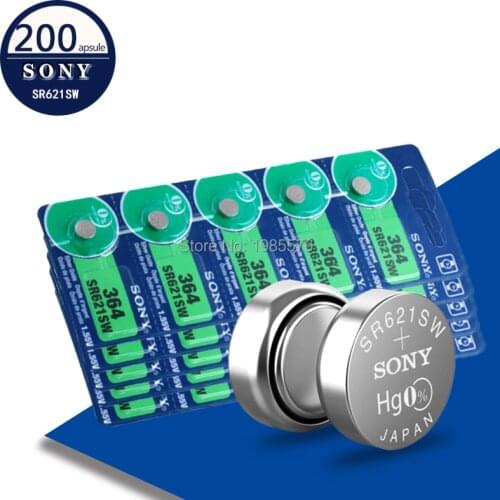 200pc Sony 100% Original 364 SR621SW V364 SR60 SR621 AG1 Watch Battery Button Coin Cell MADE IN JAPAN