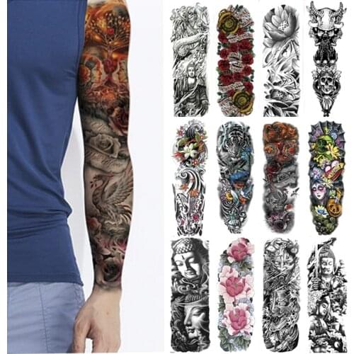 Large Arm Sleeve Tattoo Waterproof Temporary Tattoo Sticker Skull Cross Rose Lotus Men Full Flower Tatoo Body Art Tattoo women