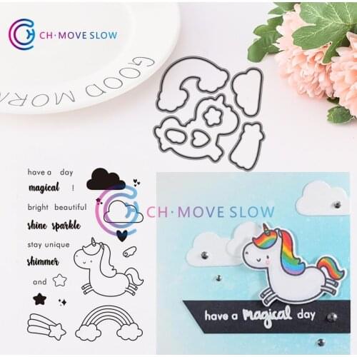 CH Unicorn with rainbow Stencils die and stamps for DIY Scrapbooking/photo Album stamps Decorative Embossing DIY Cards