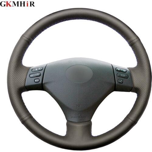 GKMHiR DIY Black Genuine Leather Car Steering Wheel Cover for Lexus RX330 RX400h RX400 2004-2007 Toyota Corolla Verso Camry