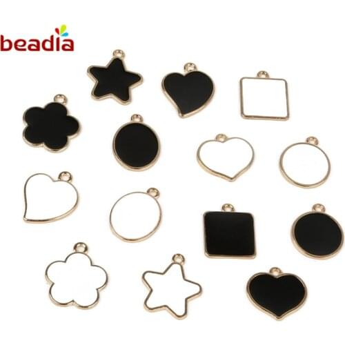 Black White Peach Heart Flower Square Oval Plum Star Shape Drop Oil Charms for Jewelry Making for Bracelet Earrings DIY Crafts