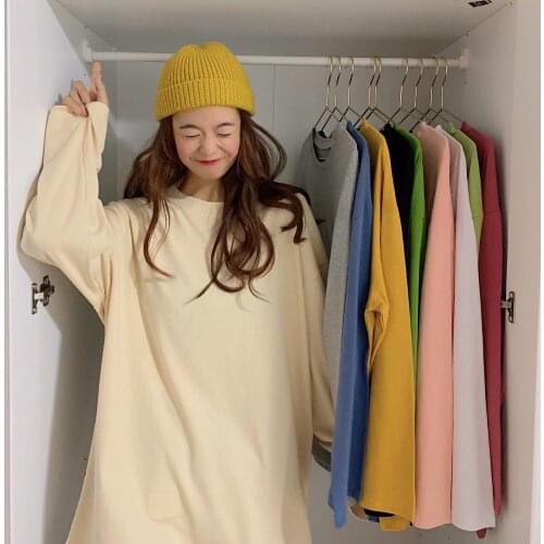 Cotton Woman Tshirts Spring Autumn Casual Young Style Pure cotton candy colorSoild Shirts for Women O-neck Long Sleeve Tops