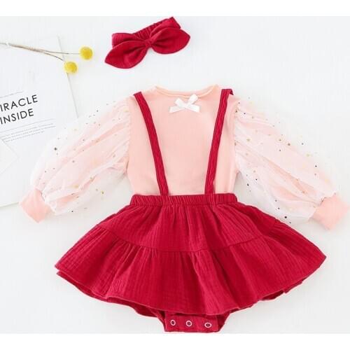 Baby Girls Cotton Puff Long Sleeve Tops T-Shirt And Skirts Bloomers Shorts Kids Ruffle Romper Straps Pants Headband Set Hot