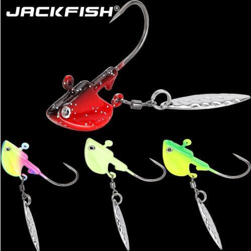 JACKFISH Metal Head Hooks 3g 7g 10g 14g 21g Lead Head Hook Lure Hook Jig Head Artificial sequins Multicolor Fishing Tackle Hooks