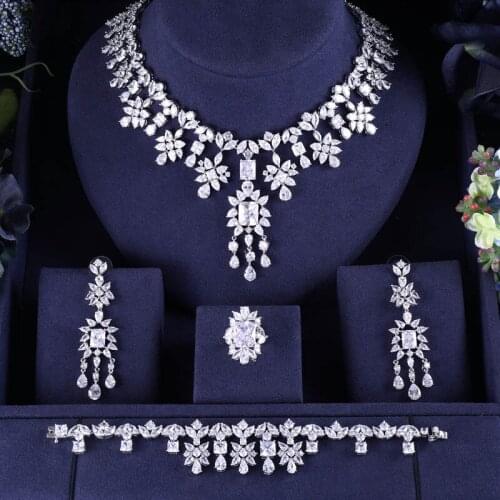 Jankelly Hotsale African 4pc Bridal Jewelry Sets New Fashion Dubai Necklace Sets For Women Wedding Party Accessories Design