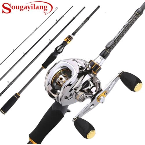 Sougayilang Baitcast Rod Reel Combo Portable 4 Section M Power Casting Fishing Pole with 11+1BB Baitcasting Fishing Reel Kit