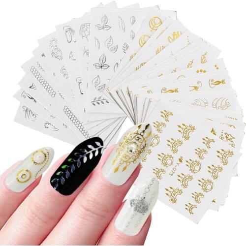 Classic Silver Gold Bronzing Water Decals Stickers Flower Leaf Cat Manicure Nail Art Transfer Sticker Nails Art Sticke