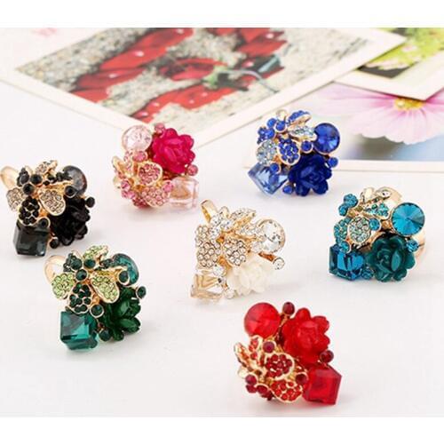 Hot Sale Crystal Fashion Party Ring Colorful Jewelry Trendy Resin Adjustable Womens Ring Flower Ring For Women