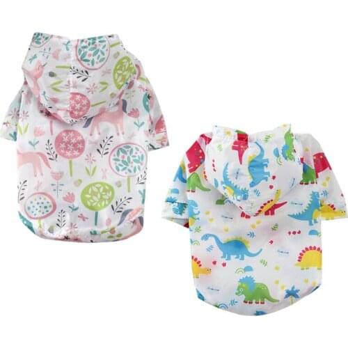 Summer Sun Protection Dinosaur Print Dog Hooded Clothing Sunscreen Breath Thin Soft Dog Clothes