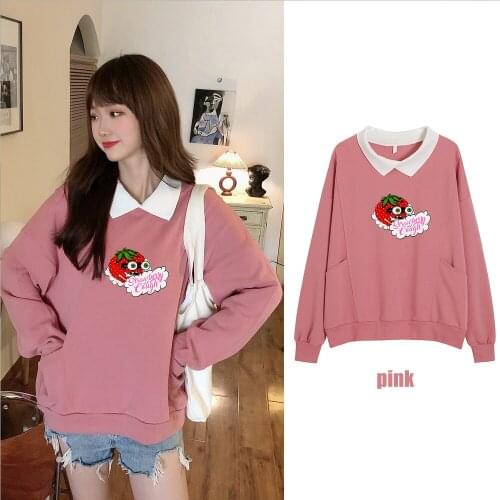 Strawberry Kawaii Sweatshirt Oversized Clothes Harajuku Cotton Hoodie Cute Turn-down Collar Sweatshirts Autumn Winter Pullover