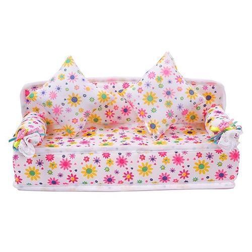 Mini Furniture Flower Fabric Sofa Couch + 2 Cushions for Doll House Accessories