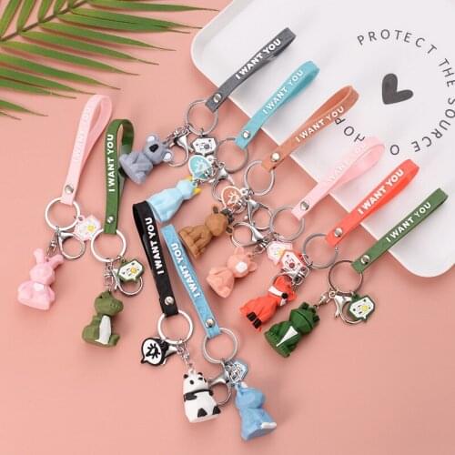 Fashion Stereo Cute Unicorn Keychain Key ring Panda Koala Dinosaur Cartoon Animal Keychain Mobile Phone Pocket Bag Pendant Gift