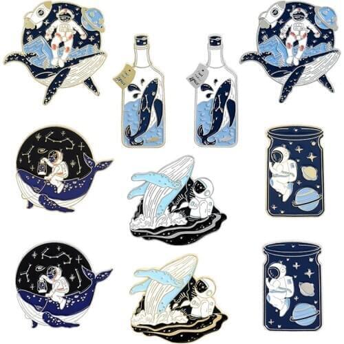 MSFGJZM Cosmic galaxy astronaut whale Enamel Lapel Pins fantasy Brooches Badges Fashion Cute Pins Gifts for Friends Jewelry