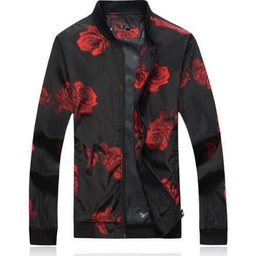 2018 Autumn New Arrival Mens Jacket Fashion Floral Printing Zipper Jacket Men Casual Stand Collar Flower Mens Coat Jackets 6XL