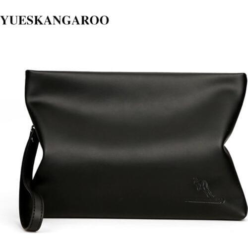 YUES KANGAROO New Brand Men Clutch bag Business Soft Leather Black Large Capacity Cell Phone Purse Man Handy Bag Long Wallets