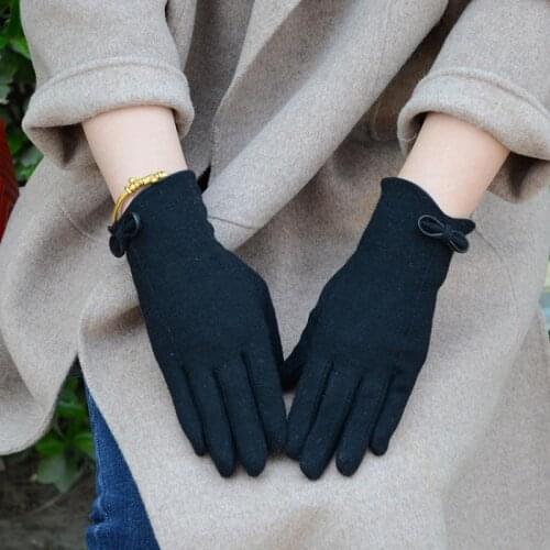 Autumn New Style Bowknot Wool Gloves Warm Velvet Thickened Gloves Winter Plus Velvet Thickened Warm Wool Gloves