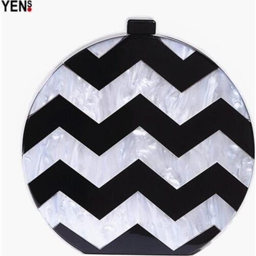 New Women Handbag Feminina Fashion Brand Cute Round Stripe Hard Wallet Woman Acrylic Clutch Luxury Handbag Vintage Evening Bag