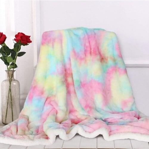 European Style New Rainbow Plush Blanket Super Soft Warm Fluffy Comfortable Nap Blanket Bedding Sofa Blanket 130x160cm/160x200cm
